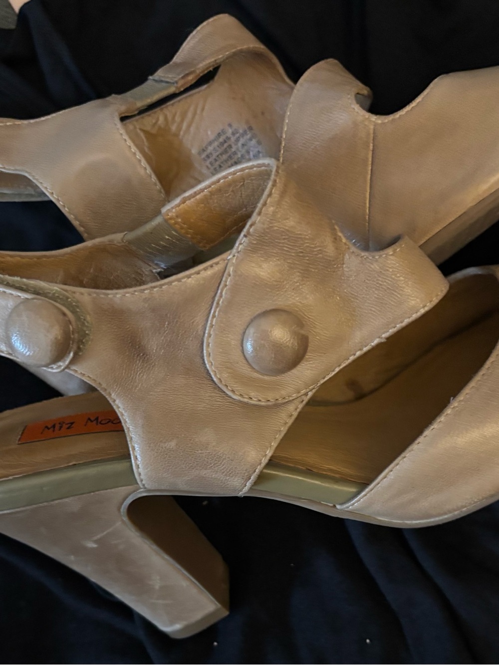 Miz Mooz Neutral Beige Leather Button-Strap Sandals